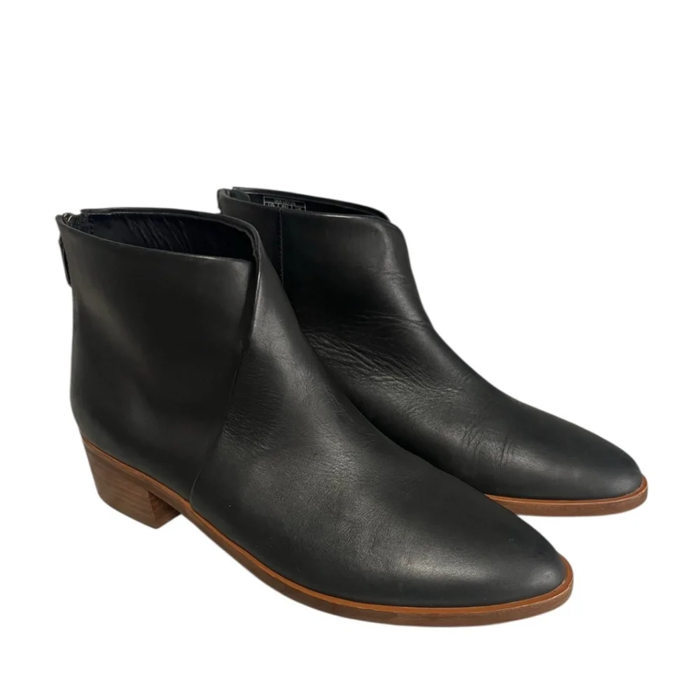 Soludos Venetian Black Leather Block Heel Bootie Size 10